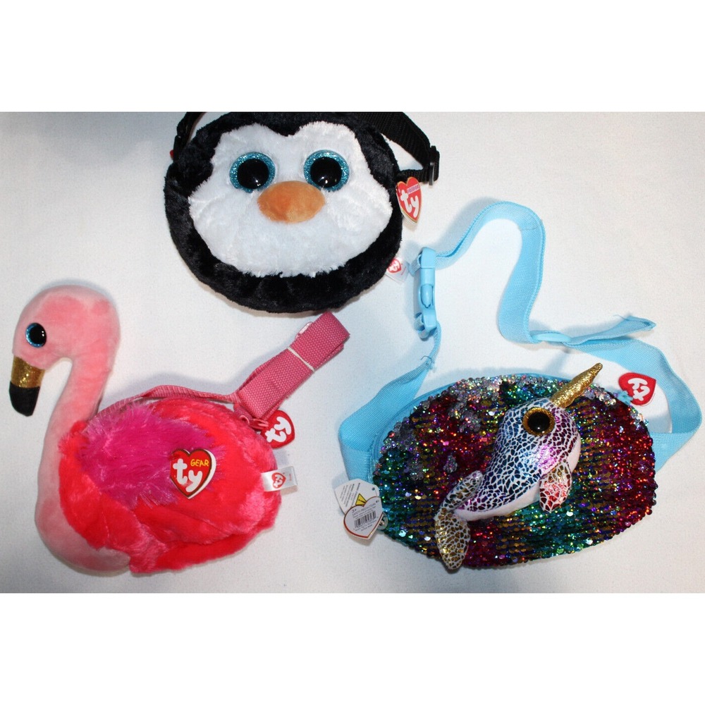 3 Ty purses fanny packs Gilda Flamingo Waddles Penguin Calypso Swordfish lot